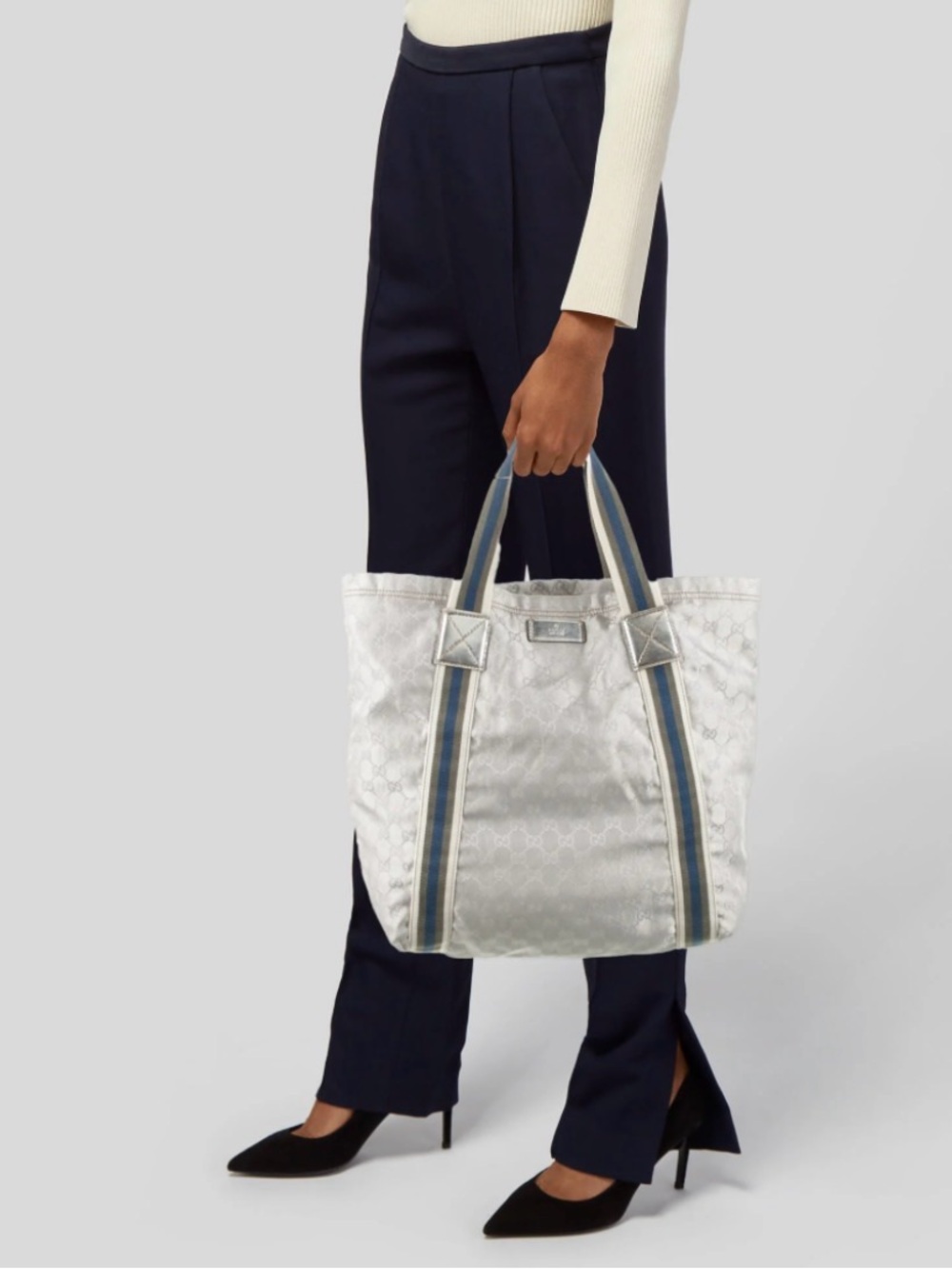 GG Monogram Web Stripe Tote Bag (Large) Pre-Owned - Picture 3 of 10